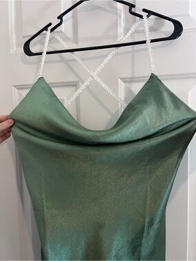 Double Zero Metallic Green Mini Dress with White Lace Straps
